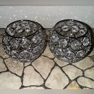 2 VINCIGANT Silver Crystal Votives Bowl Candle Holders Tealight Candle